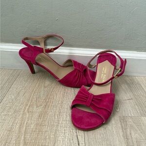 Carmen Salas Fuchsia Suede Bow Heels, Size 38 (US 7.5-8)